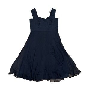 Tadashi Collection Black Silk Chiffon Banded Waist Cocktail Dress Size 14
